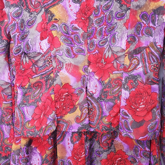 Vintage 80s Maggy Boutique Floral Printed Satin Suit Dress Pearl Buttons - Picture 7 of 9